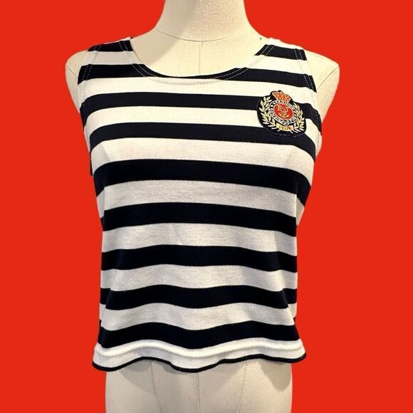Gitano Tops - EJ Gitano‎ Eva Joia Rene Dabah Vintage 80's Navy Blue White Tank Top Shirt L